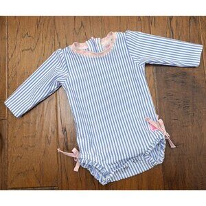 Rufflebutts pink and blue Striped 3/6 Months Swimsuit Diaper Snaps